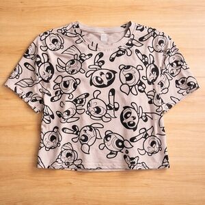 SHEIN Beige Crop Top with Black Cartoon Print